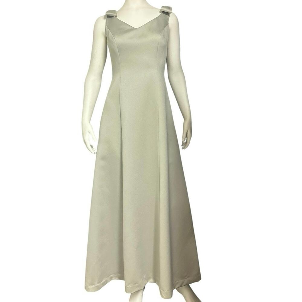 Vintage Alex Evenings Sage Green Bow Strap Maxi Dress Size 6 Bridgerton Formal